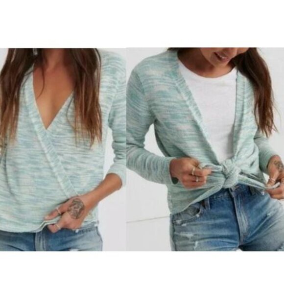 Lucky Brand Size M Cardigan or Wrap Sweater V Neck Marled Blue Cream - Picture 1 of 10